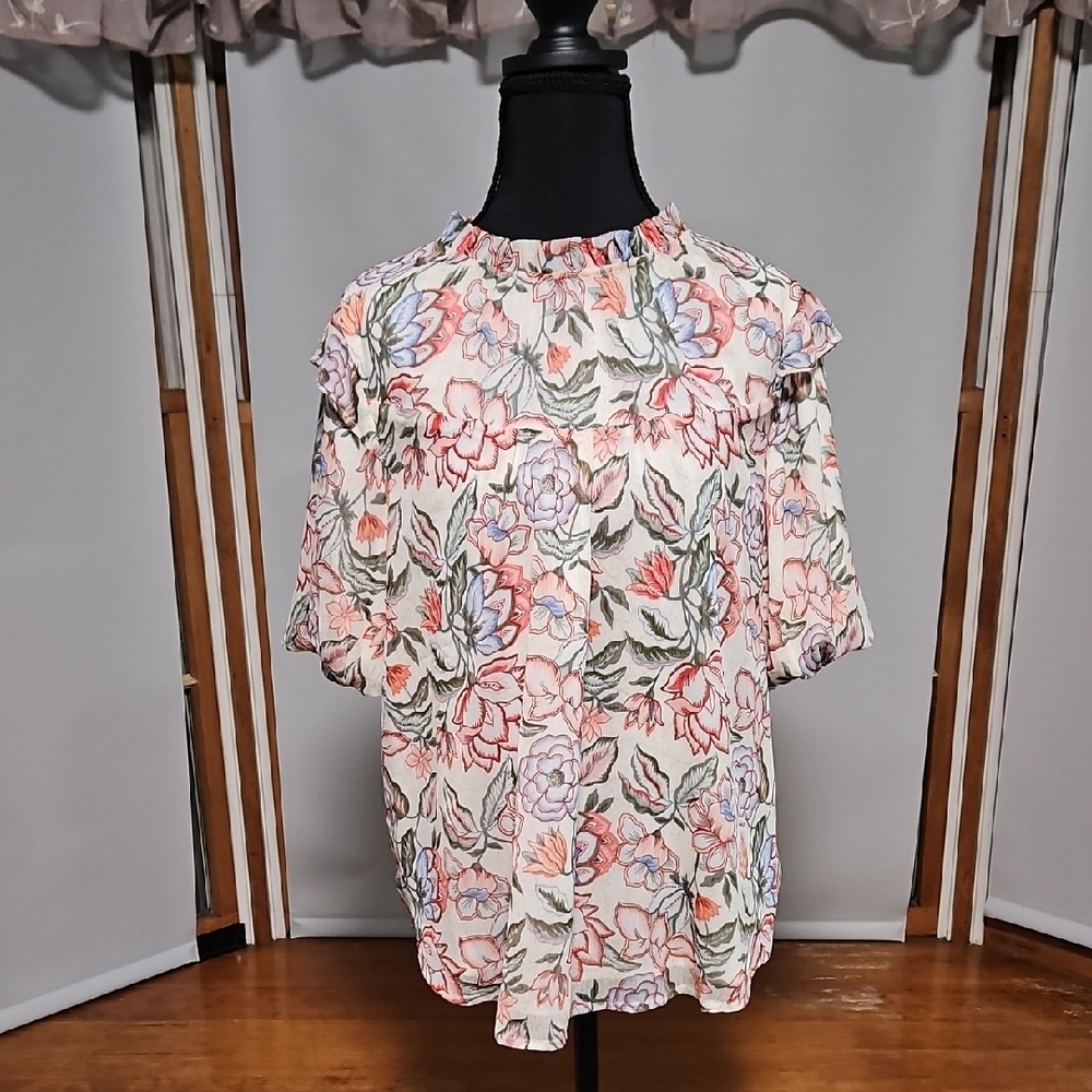 LOFT Pink and Green Blouse Top